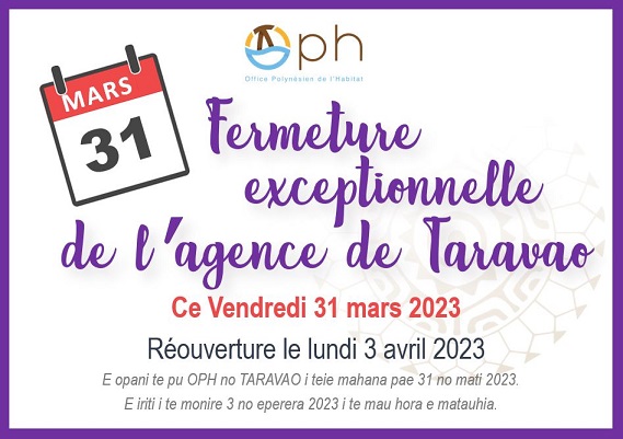 Fermeture exceptionnelle au public de l'agence de Taravao